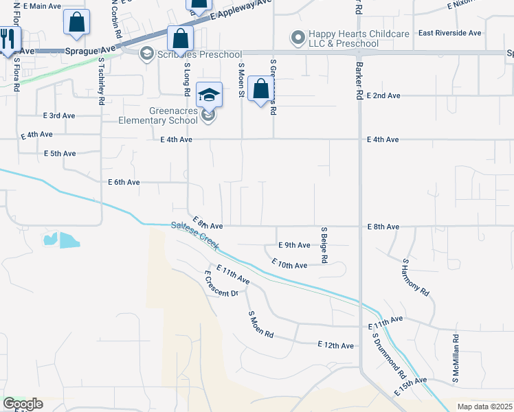 map of restaurants, bars, coffee shops, grocery stores, and more near 706 Moen in Spokane Valley