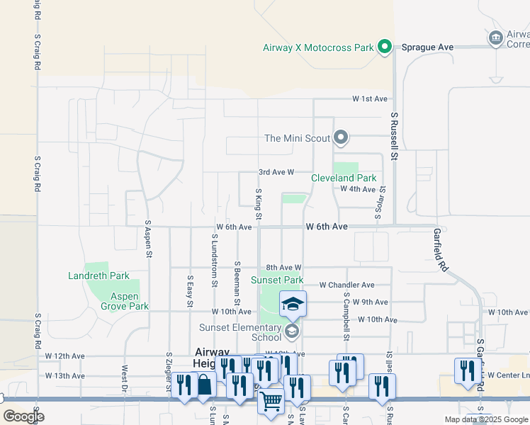 map of restaurants, bars, coffee shops, grocery stores, and more near 526 South Horton Street in Airway Heights