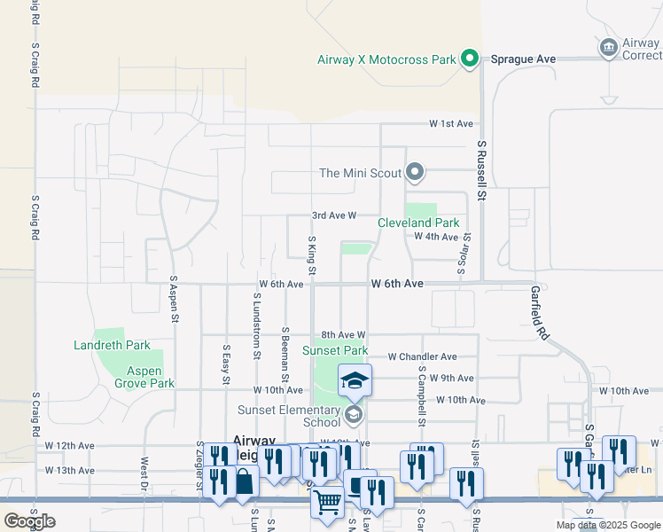 map of restaurants, bars, coffee shops, grocery stores, and more near 526 South Horton Street in Airway Heights