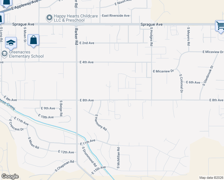 map of restaurants, bars, coffee shops, grocery stores, and more near 625 South McMillan Road in Spokane Valley