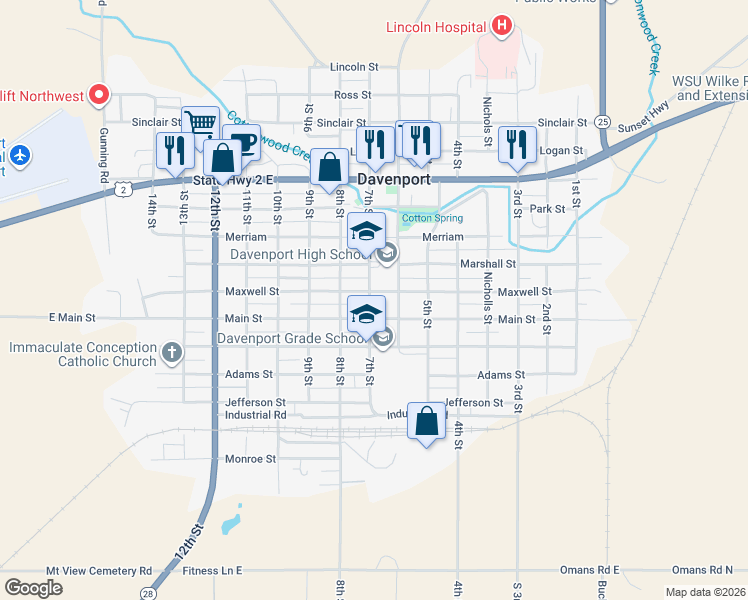 map of restaurants, bars, coffee shops, grocery stores, and more near 609 Maxwell Street in Davenport