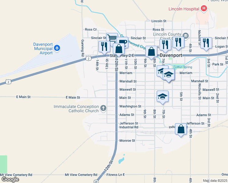 map of restaurants, bars, coffee shops, grocery stores, and more near 906 12th Street in Davenport