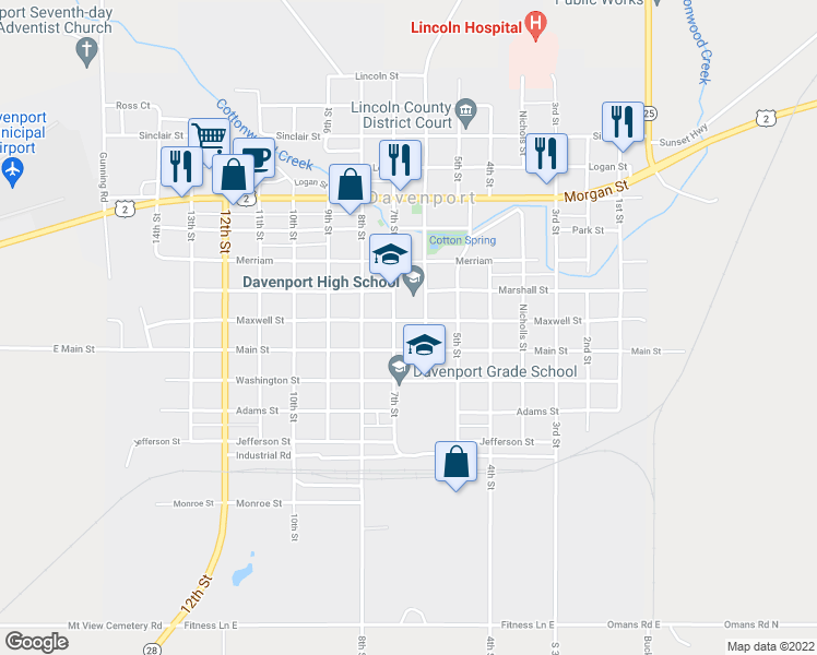 map of restaurants, bars, coffee shops, grocery stores, and more near 609 Maxwell Street in Davenport