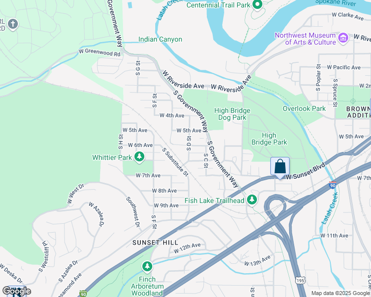 map of restaurants, bars, coffee shops, grocery stores, and more near 3203 West 6th Avenue in Spokane