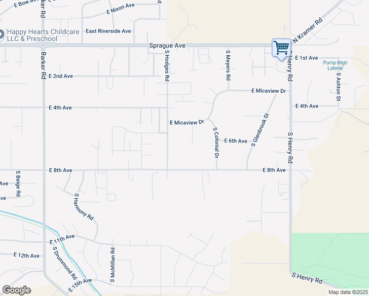 map of restaurants, bars, coffee shops, grocery stores, and more near 615 South Cavalier Court in Spokane County