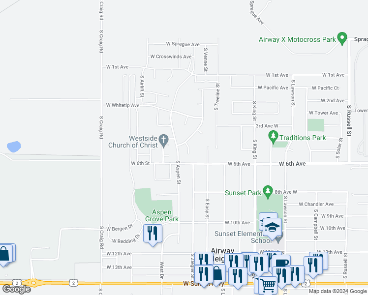 map of restaurants, bars, coffee shops, grocery stores, and more near 509 South Molly Mitchell Drive in Airway Heights