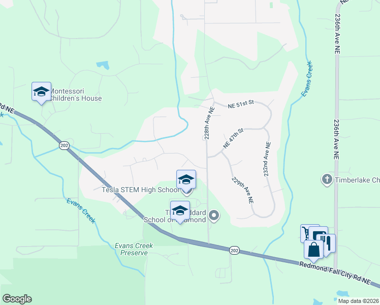 map of restaurants, bars, coffee shops, grocery stores, and more near 22709 Northeast 46th Street in Redmond