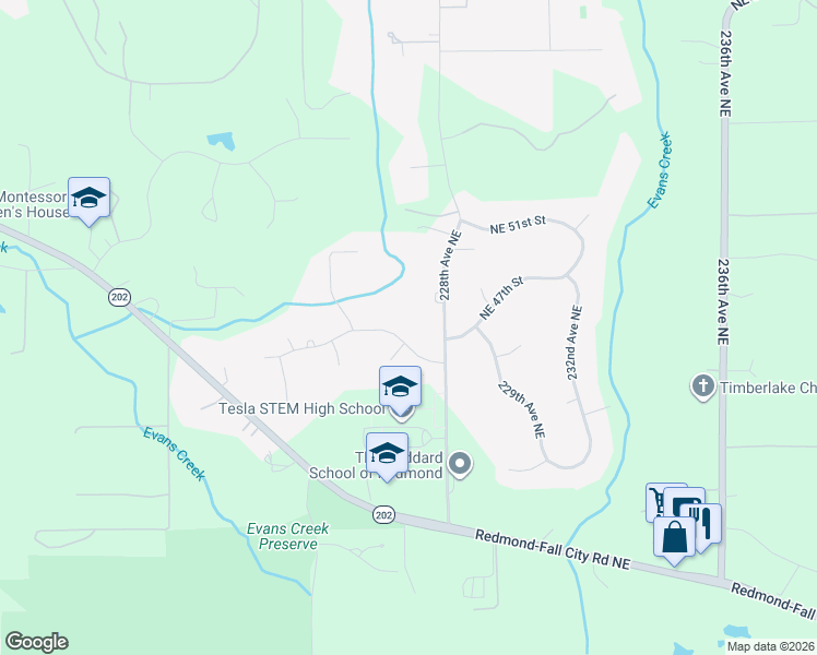map of restaurants, bars, coffee shops, grocery stores, and more near 22542 Northeast 46th Street in Redmond