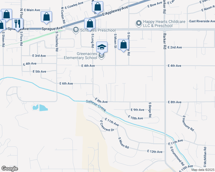 map of restaurants, bars, coffee shops, grocery stores, and more near 704 South Selkirk Street in Spokane Valley