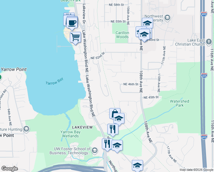 map of restaurants, bars, coffee shops, grocery stores, and more near 4509 102nd Lane Northeast in Kirkland