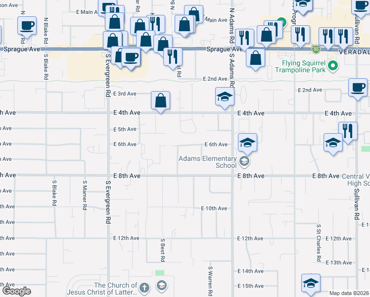 map of restaurants, bars, coffee shops, grocery stores, and more near 14326 East 5th Avenue in Spokane Valley