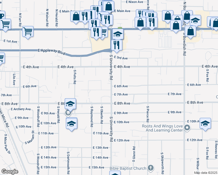 map of restaurants, bars, coffee shops, grocery stores, and more near 511 South University Road in Spokane Valley