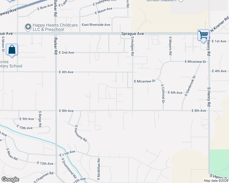 map of restaurants, bars, coffee shops, grocery stores, and more near 19301 East 6th Avenue in Spokane Valley
