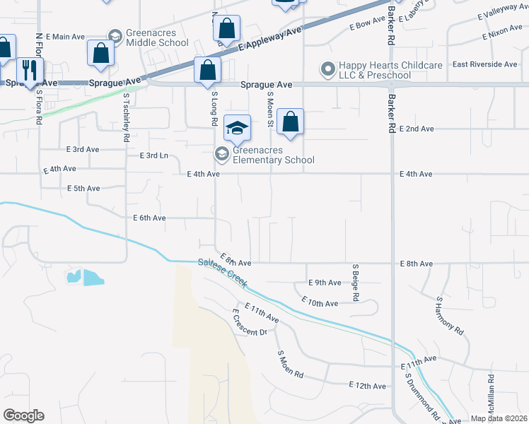map of restaurants, bars, coffee shops, grocery stores, and more near 602 South Selkirk Street in Spokane Valley