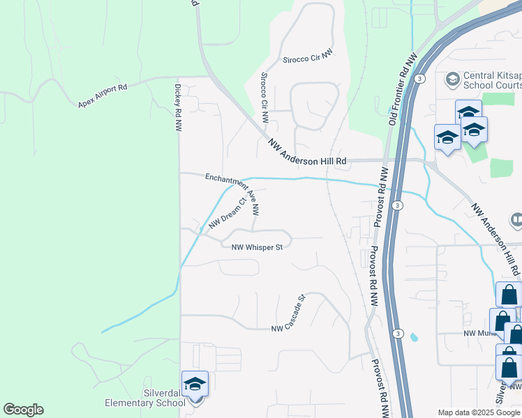 map of restaurants, bars, coffee shops, grocery stores, and more near 9806 Enchantment Avenue Northwest in Silverdale