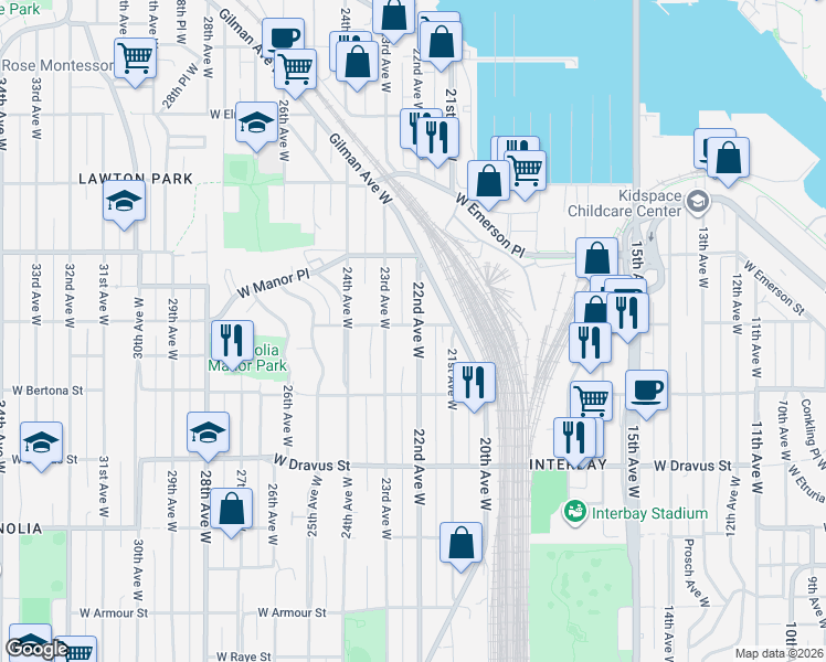 map of restaurants, bars, coffee shops, grocery stores, and more near in Seattle