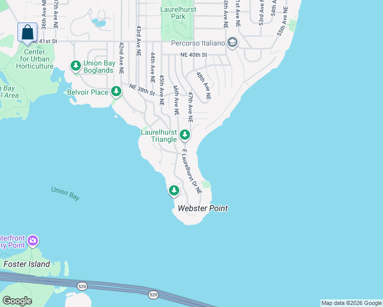 map of restaurants, bars, coffee shops, grocery stores, and more near 3302 East Laurelhurst Drive Northeast in Seattle