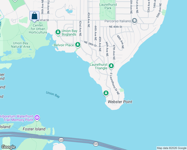 map of restaurants, bars, coffee shops, grocery stores, and more near 4223 Northeast 33rd Street in Seattle