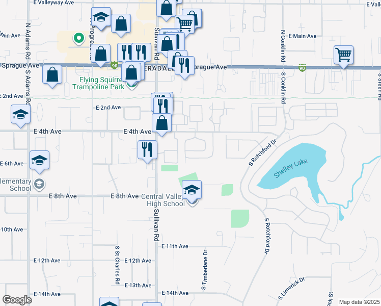 map of restaurants, bars, coffee shops, grocery stores, and more near 15720 East 4th Avenue in Spokane Valley