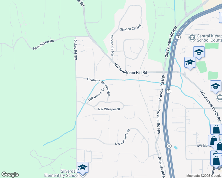 map of restaurants, bars, coffee shops, grocery stores, and more near 9806 Enchantment Avenue Northwest in Silverdale