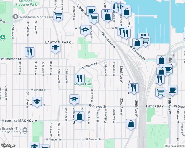 map of restaurants, bars, coffee shops, grocery stores, and more near 19 West Grover Street in Seattle