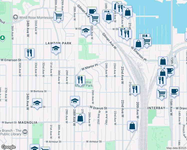 map of restaurants, bars, coffee shops, grocery stores, and more near 19 West Grover Street in Seattle