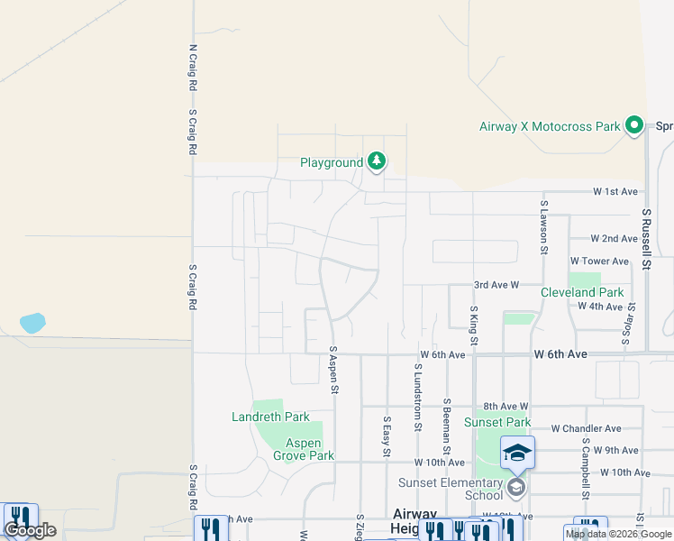 map of restaurants, bars, coffee shops, grocery stores, and more near 340 South Dovetail Court in Airway Heights