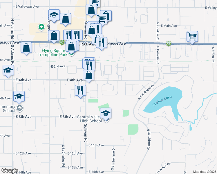 map of restaurants, bars, coffee shops, grocery stores, and more near 15720 East 4th Avenue in Spokane Valley