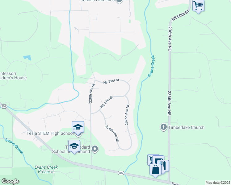 map of restaurants, bars, coffee shops, grocery stores, and more near 23101 Northeast 47th Street in Redmond