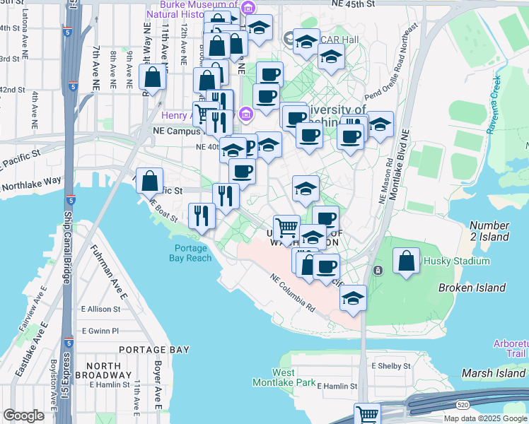 map of restaurants, bars, coffee shops, grocery stores, and more near in Seattle