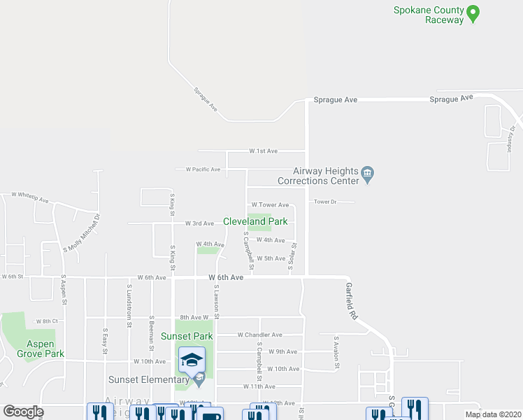 map of restaurants, bars, coffee shops, grocery stores, and more near 12529 West Tower Avenue in Airway Heights