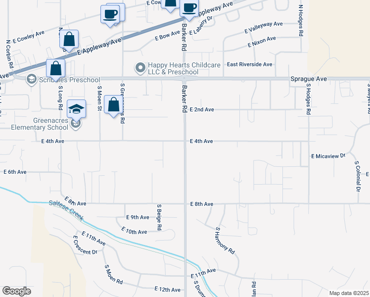 map of restaurants, bars, coffee shops, grocery stores, and more near 18703 East 4th Avenue in Spokane Valley