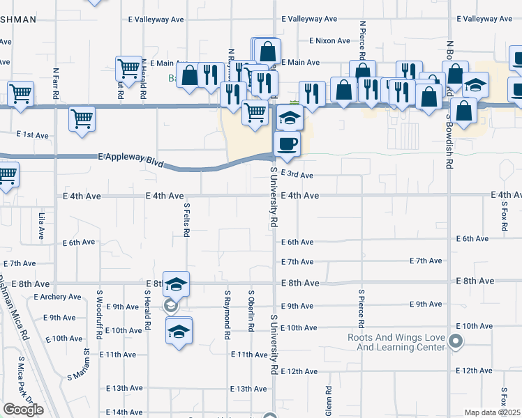 map of restaurants, bars, coffee shops, grocery stores, and more near in Spokane Valley