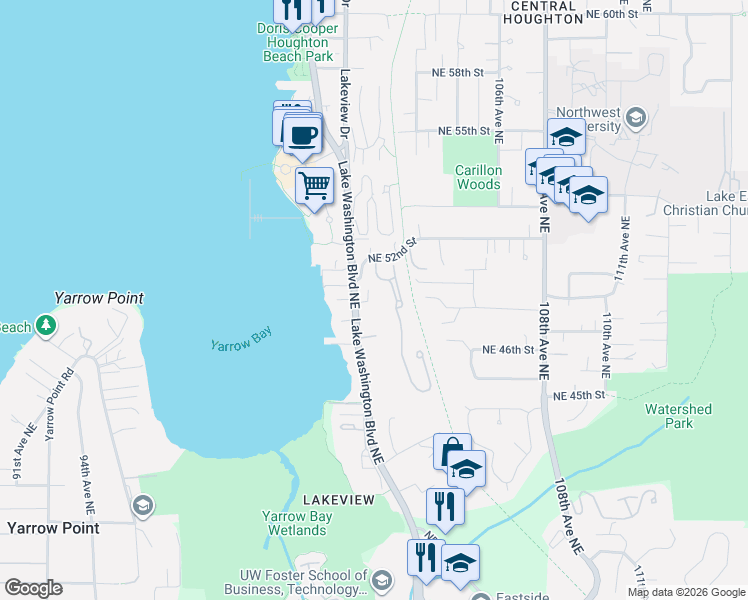 map of restaurants, bars, coffee shops, grocery stores, and more near 5003 102nd Lane Northeast in Kirkland