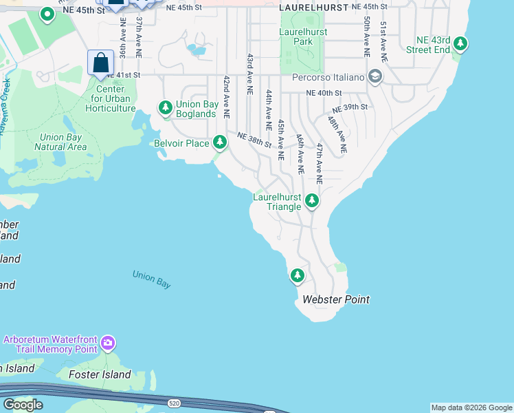 map of restaurants, bars, coffee shops, grocery stores, and more near 3509 43rd Avenue Northeast in Seattle