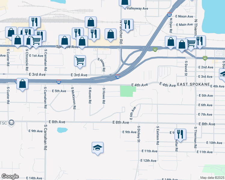 map of restaurants, bars, coffee shops, grocery stores, and more near 5820 East 4th Avenue in Spokane Valley