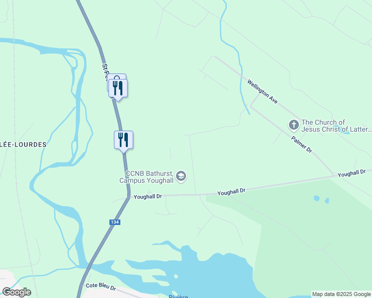 map of restaurants, bars, coffee shops, grocery stores, and more near 2065 Balsam Avenue in Bathurst