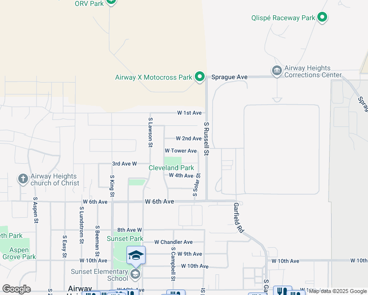 map of restaurants, bars, coffee shops, grocery stores, and more near 12512 West Tower Avenue in Airway Heights