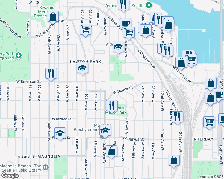 map of restaurants, bars, coffee shops, grocery stores, and more near 3708 28th Avenue West in Seattle