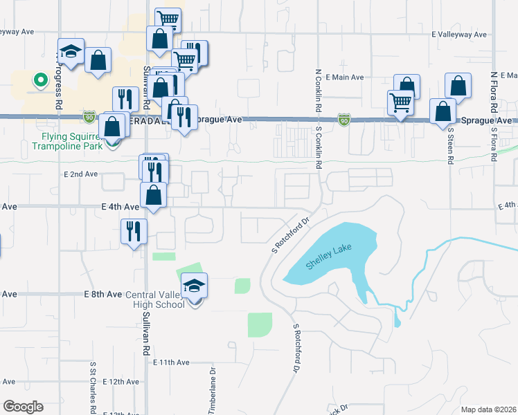map of restaurants, bars, coffee shops, grocery stores, and more near 15821 E 4th Ave in Spokane