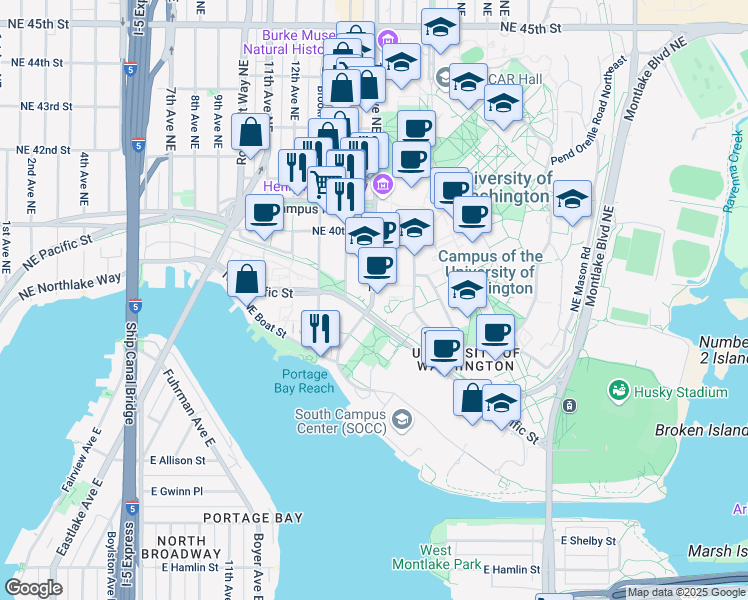 map of restaurants, bars, coffee shops, grocery stores, and more near 4000 15th Avenue Northeast in Seattle