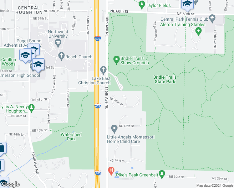 map of restaurants, bars, coffee shops, grocery stores, and more near 4810 117th Place Northeast in Kirkland