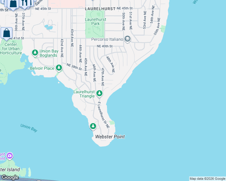 map of restaurants, bars, coffee shops, grocery stores, and more near 4919 Northeast Laurelcrest Lane in Seattle