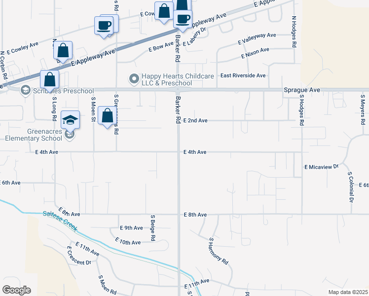 map of restaurants, bars, coffee shops, grocery stores, and more near 18703 East 4th Avenue in Spokane Valley