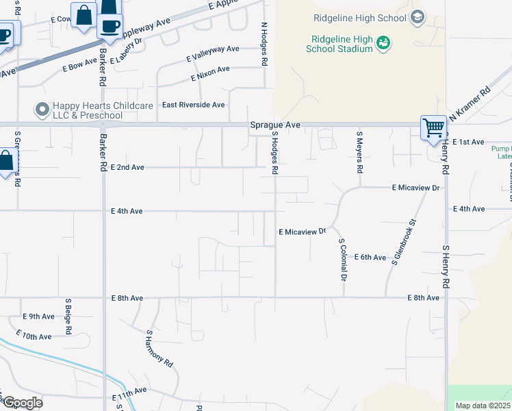 map of restaurants, bars, coffee shops, grocery stores, and more near 19403 East 4th Avenue in Spokane Valley