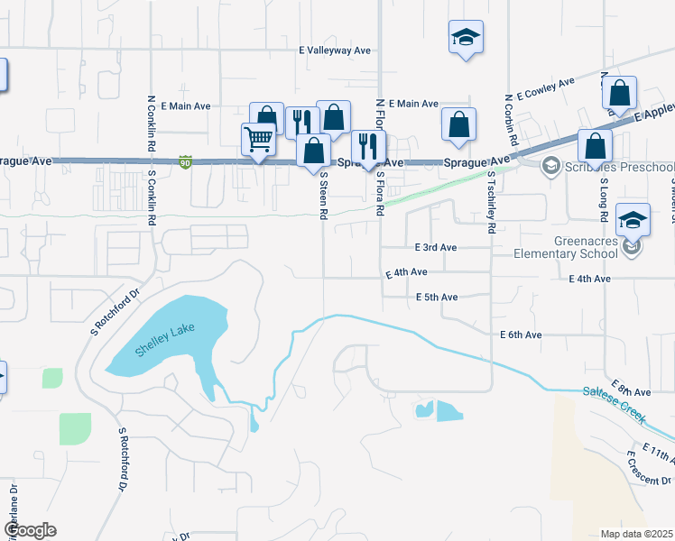map of restaurants, bars, coffee shops, grocery stores, and more near 16915 East 4th Avenue in Spokane Valley
