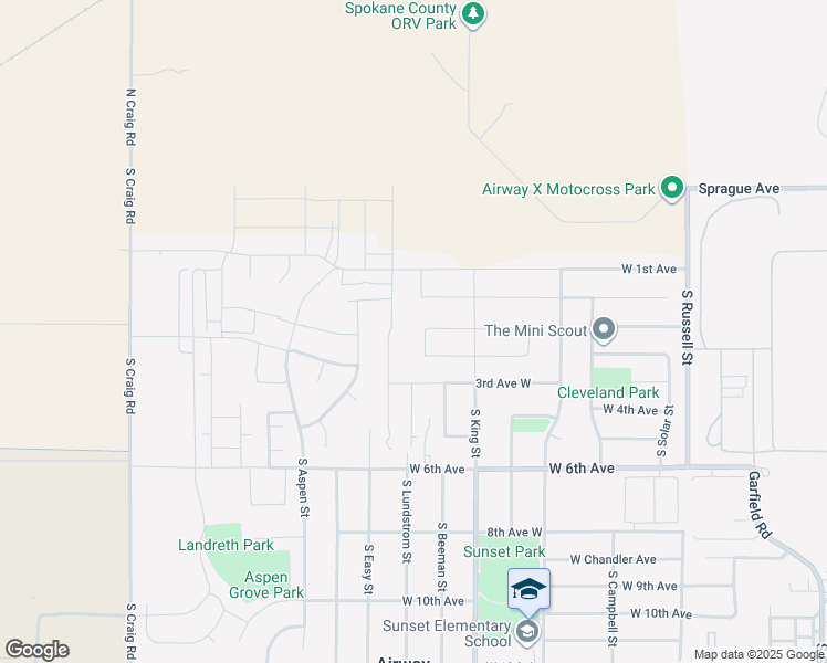 map of restaurants, bars, coffee shops, grocery stores, and more near 202 South Beeman Street in Airway Heights