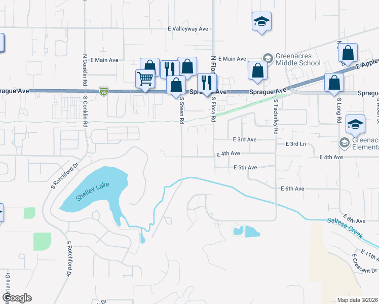 map of restaurants, bars, coffee shops, grocery stores, and more near 16915 East 4th Avenue in Spokane Valley
