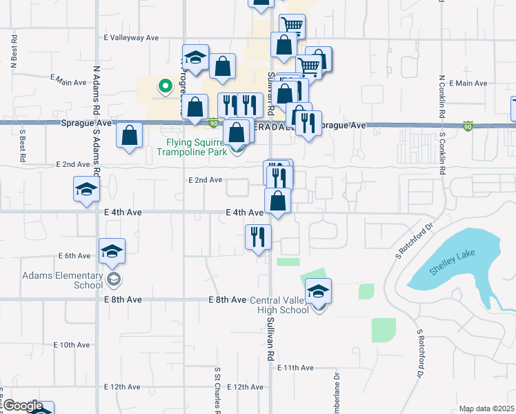 map of restaurants, bars, coffee shops, grocery stores, and more near 15324 East 3rd Avenue in Spokane Valley
