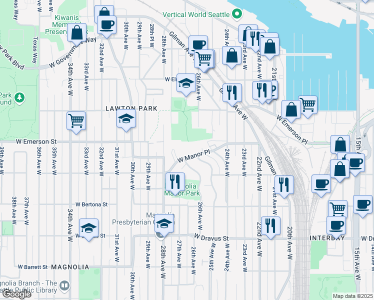 map of restaurants, bars, coffee shops, grocery stores, and more near 3710 27th Place West in Seattle